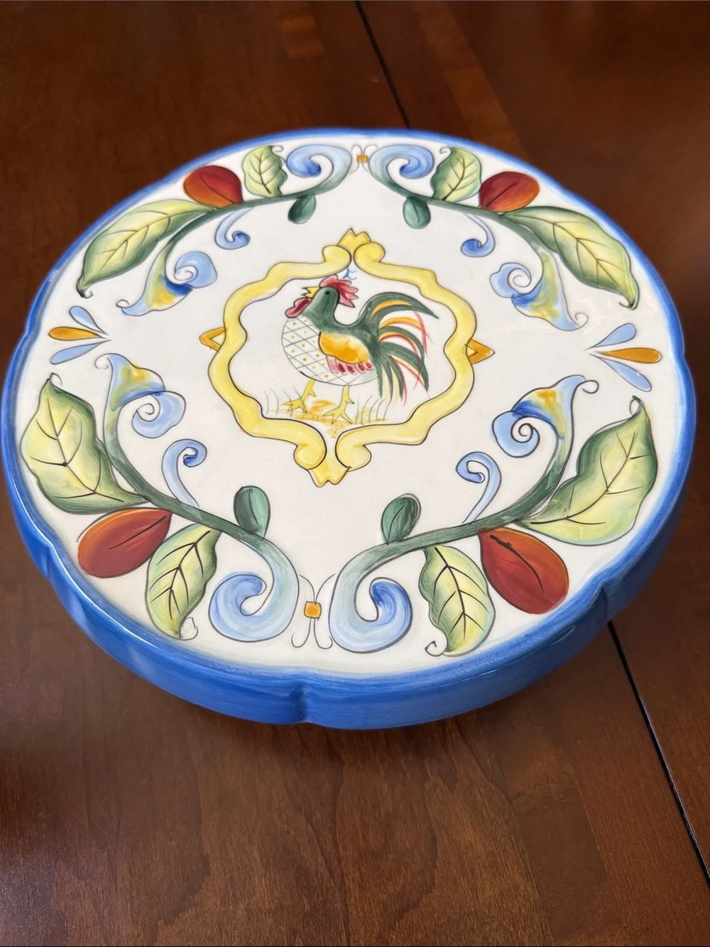 Ricamo Accessories by Fitz & Floyd footed cake plate or chip & dip rooster motif